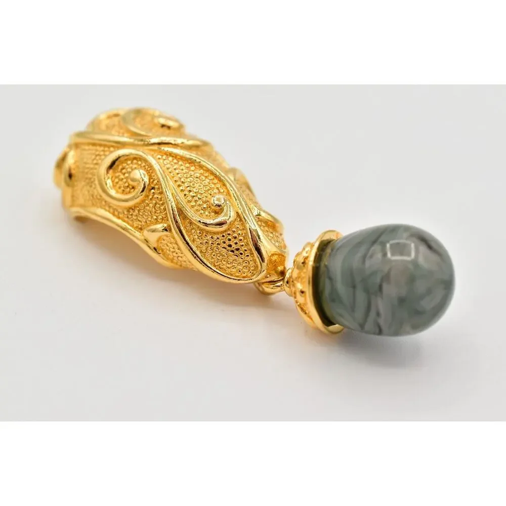 Barrera for Avon Vintage Cabochon Pin Brooch Dangle Marbled Gold Chunky BinAH